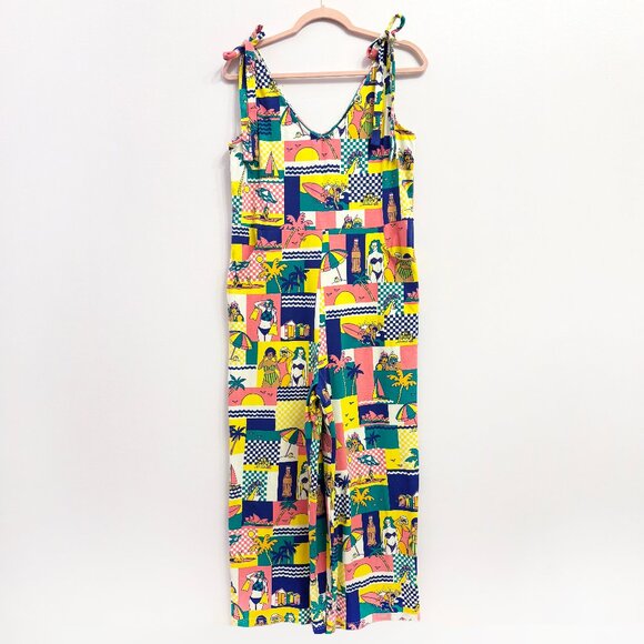 Dangerfield colorful summer illustrations tie-strap jumpsuit size US 8 - Picture 1 of 7